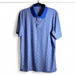 Puma Mattr Check Jacquard Blue Polo Golf Shirt Size M